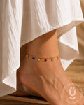 Anti-Tarnish Gold Star Multi Stone Anklet size Adjustable Pair