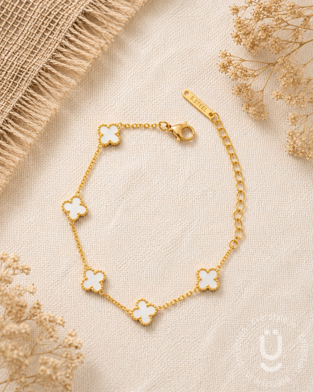 Anti-Tarnish Gold White Clover Adjustable Bracelet