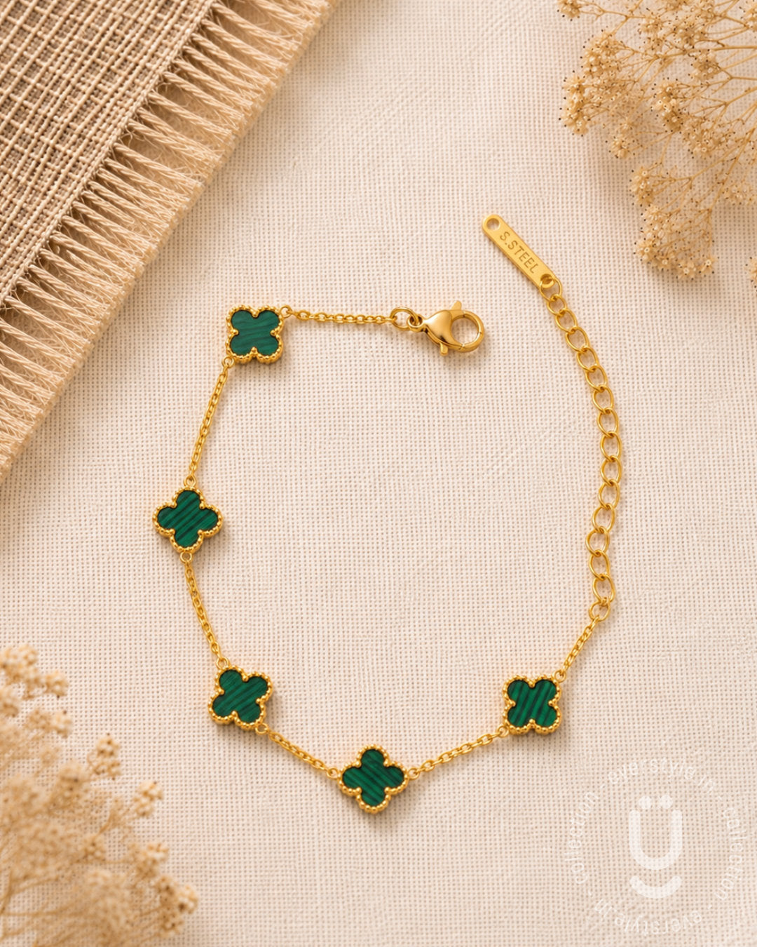 Anti-Tarnish Gold Green Clover Adjustable Bracelet