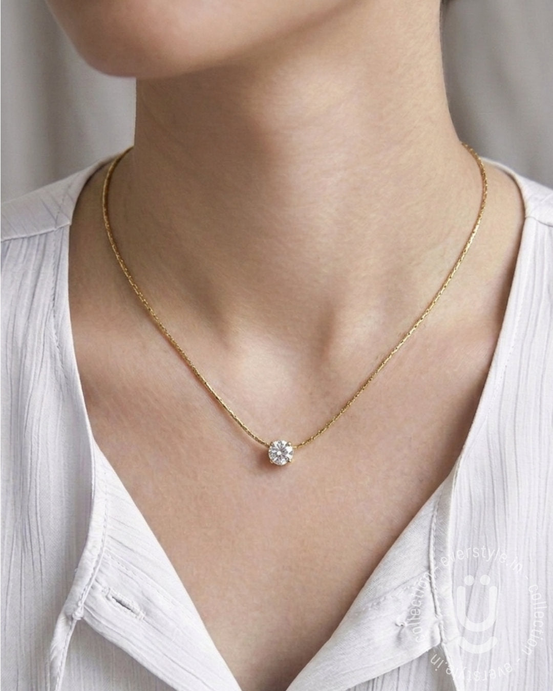 Anti-Tarnish Gold Invisible Stone Pendant Necklace