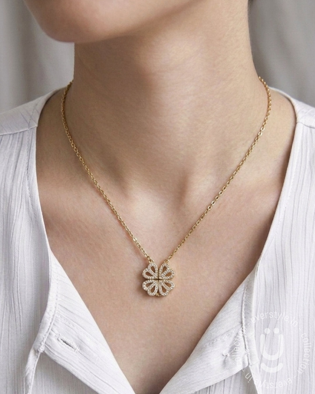 Anti-Tarnish Gold Magnetic Open Pendant Stone Necklace