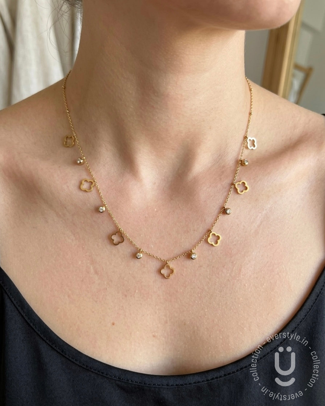 Anti-Tarnish Gold Clover Charms Necklace