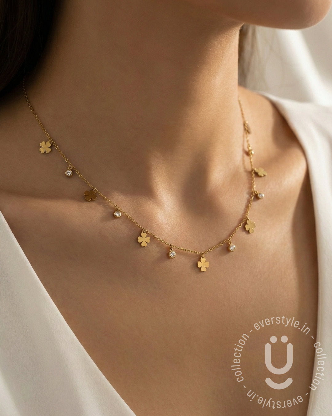 Anti-Tarnish Gold Clover Charms Necklace