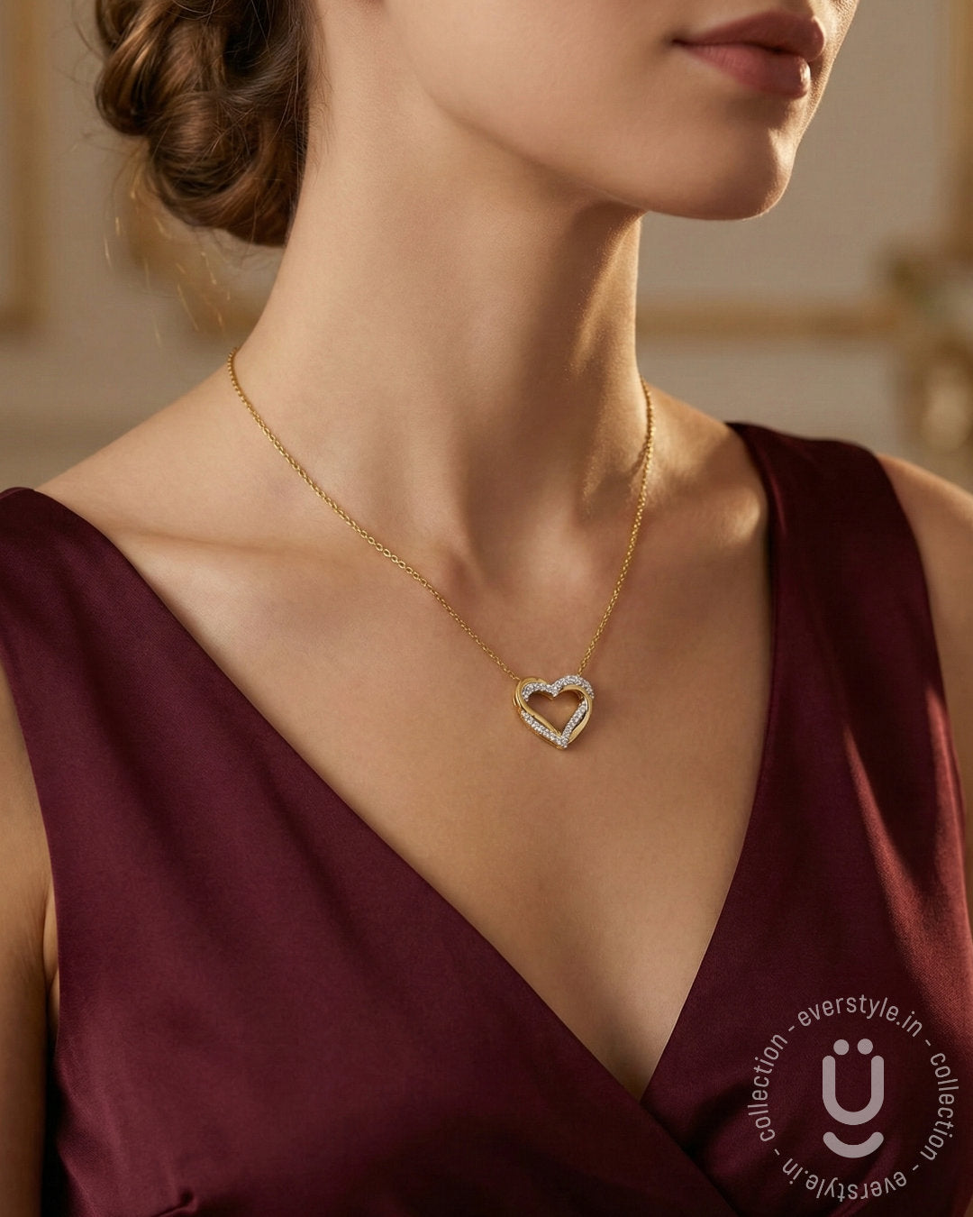 Anti-Tarnish Gold Stone Heart Pendant Necklace