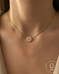Anti-Tarnish Gold Pink Daisy Flower Pendant Necklace