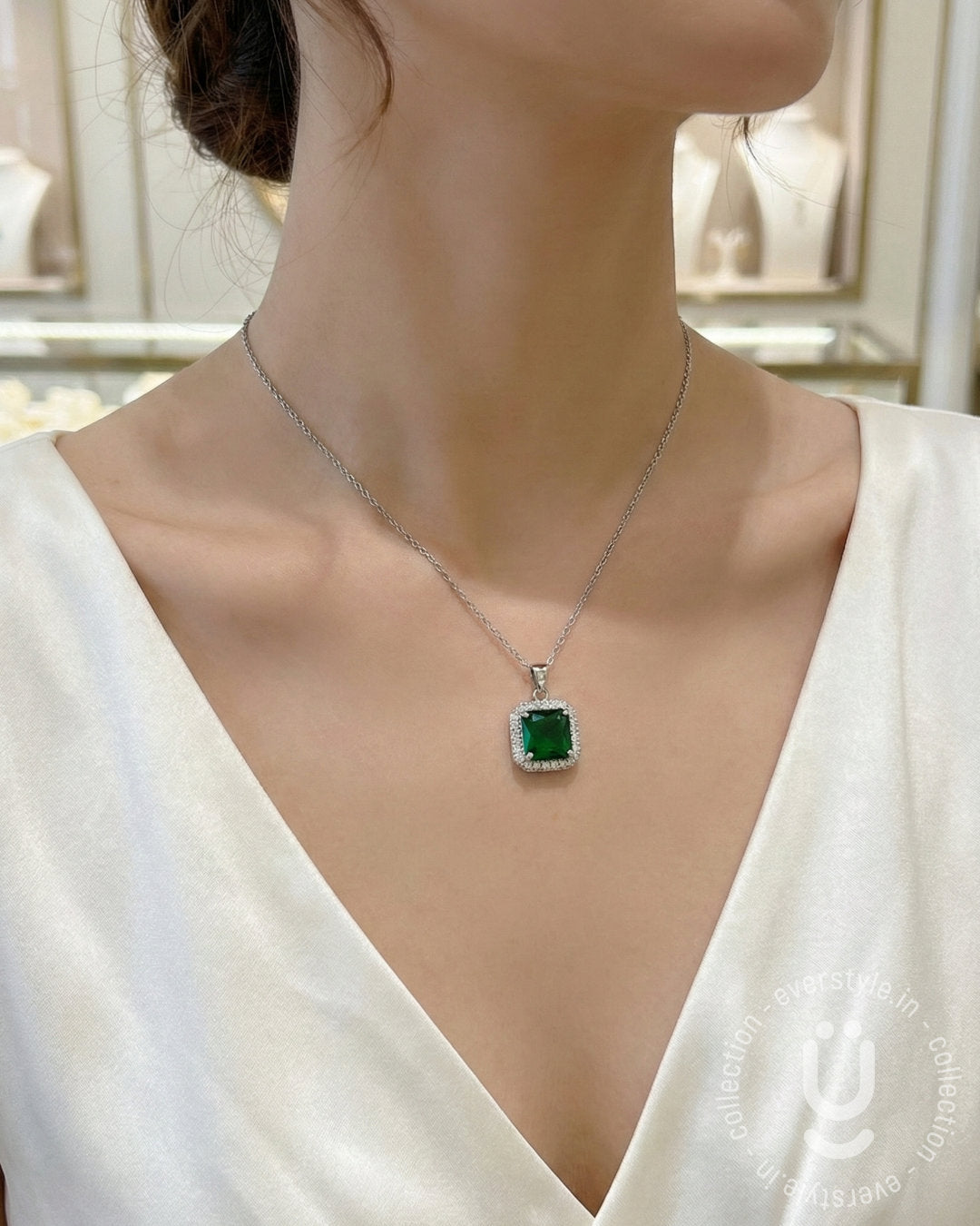 Anti-Tarnish Steel Green Pendant Necklace