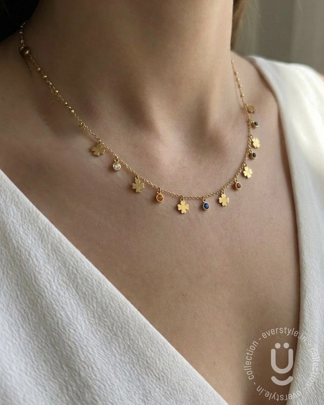 Anti-Tarnish Gold Leaf Multi Stone Necklace