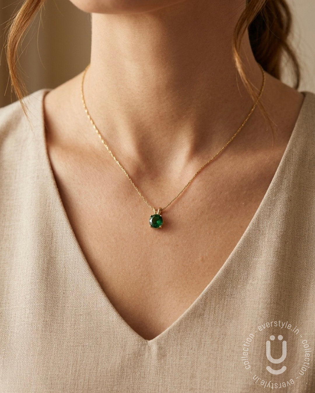 Anti-Tarnish Gold Green Stone Pendant Necklace