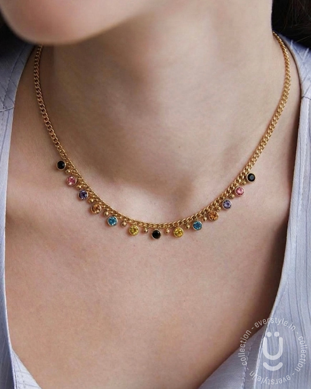 Anti-Tarnish Gold Multi Stone Necklace