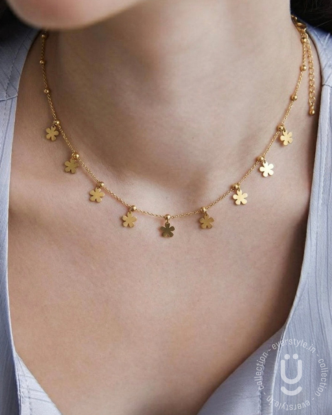 Anti-Tarnish Gold Flower Charms Necklace