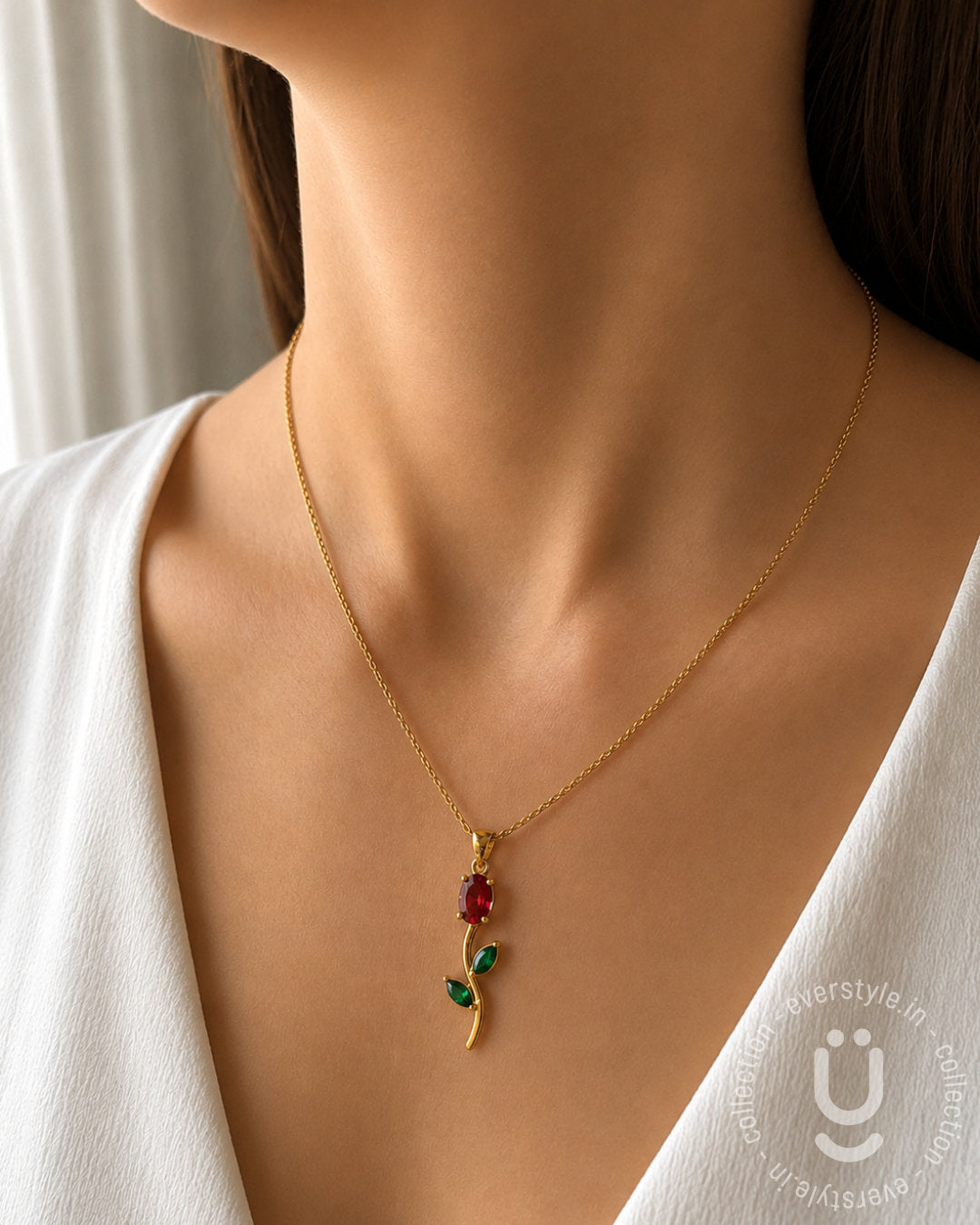 Anti-Tarnish Gold Tulip Stone Pendant Necklace